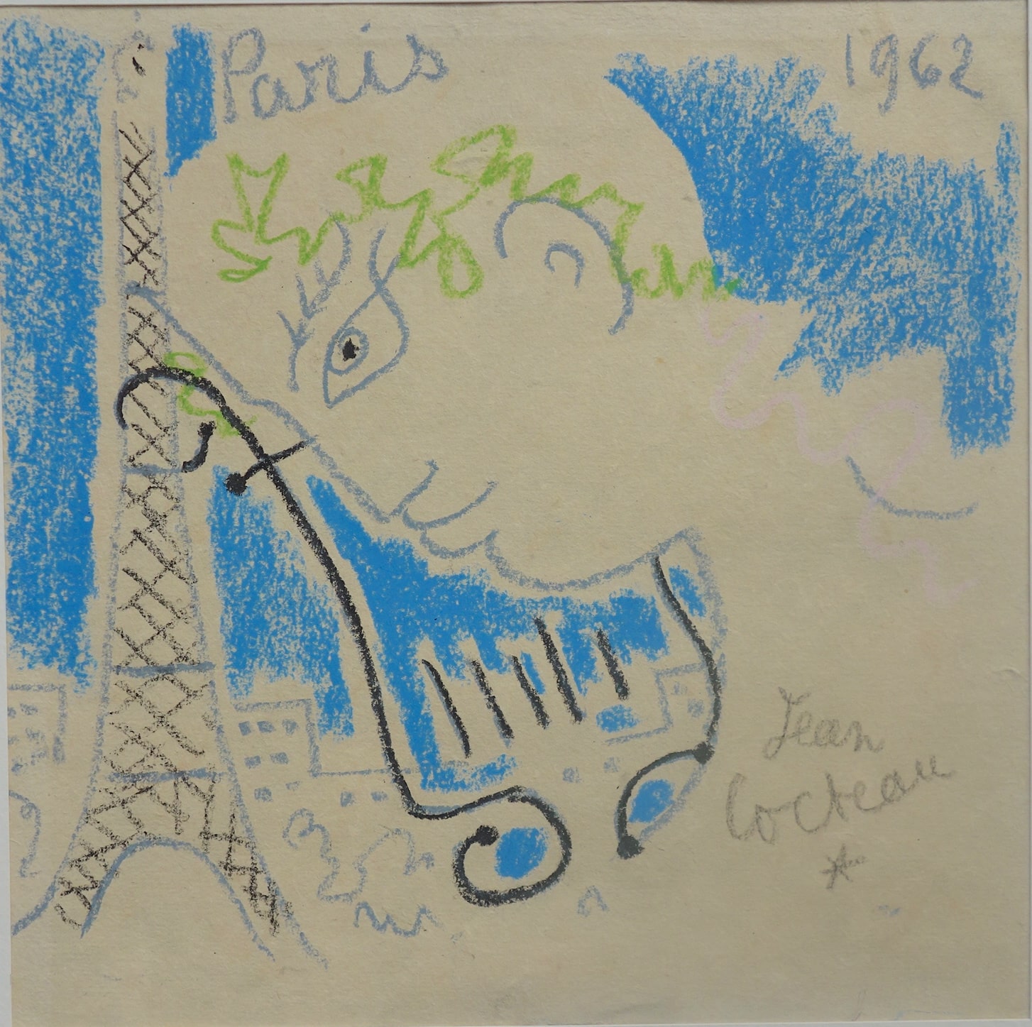 Dibujo "Orfeo a la lira y Torre Eiffel" de Jean Cocteau: Venta y tasación