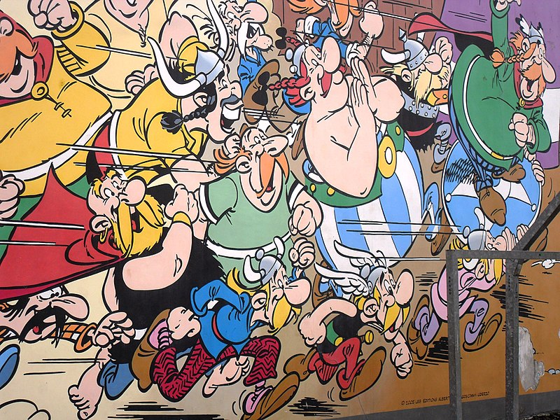 Mur BD Asterix & Obelix de Goscinny et Uderzo. Lieu : Rue de la Buanderie 33/35 (Washuisstraat 33/35), École maternelle 8/2 "Ville de Bruxelles", Bruxelles. Estimation Uderzo gratuite